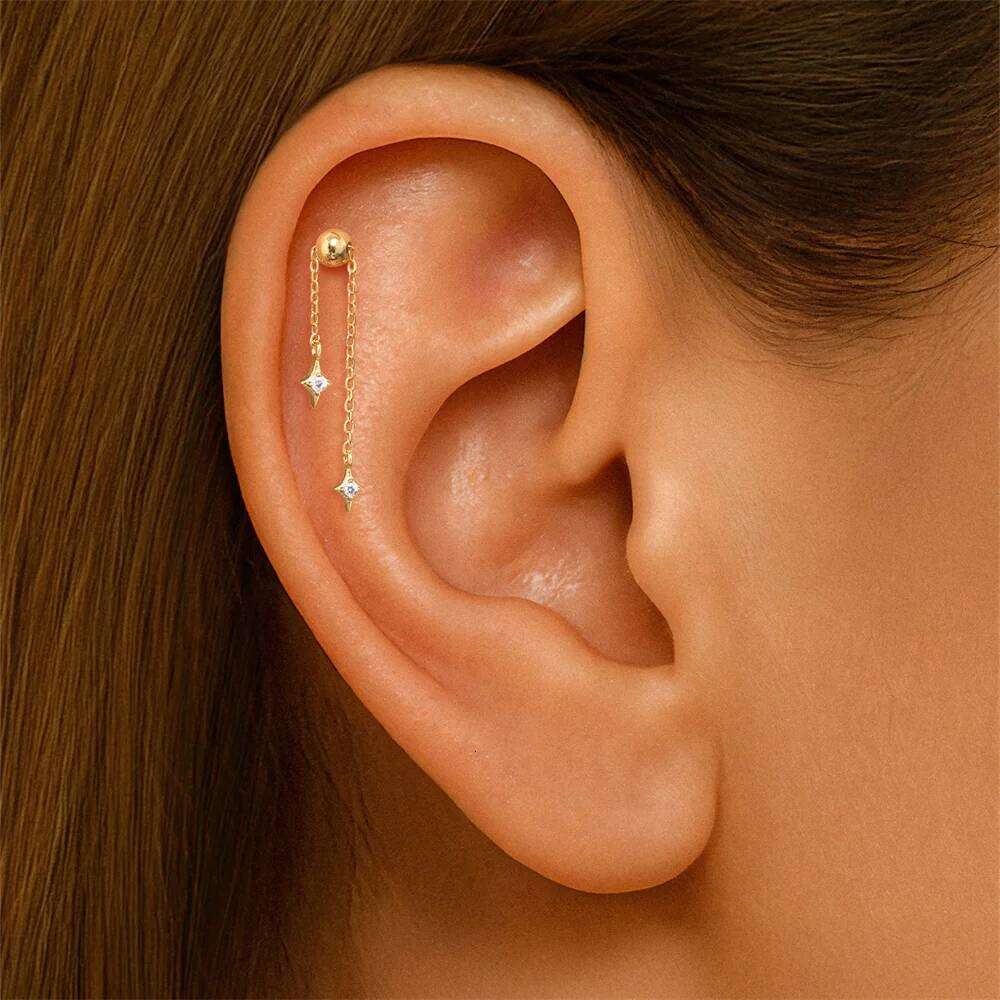 Aide 925 Sterling Silver 1pc Gold Ear Cuff With Waterdrop Tassel Chain Piercing Stud Earrings For Women Simple Fine Jewelry Gift