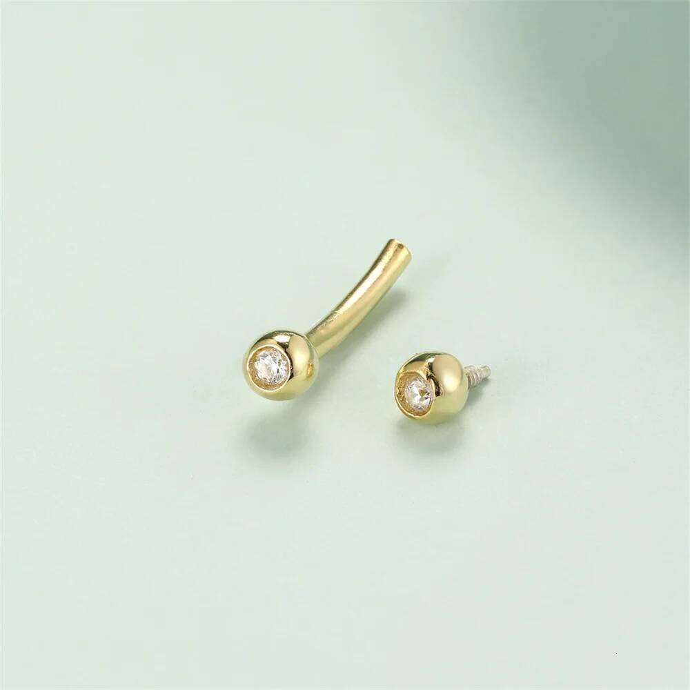 Aide 925 Sterling Silver 1Pc Simple CZ Nails Women's Personal Navel Puncture Belly Button Rings Piercing Jewelry