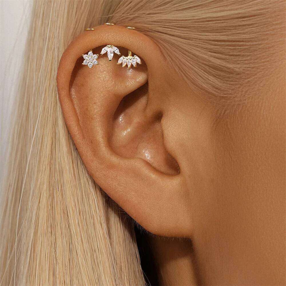 Aide 1piece Plata 925 Sterling Silver Zircon Screw Back Earring For Women Bone Piercing DIY Ear Stud Jewelry