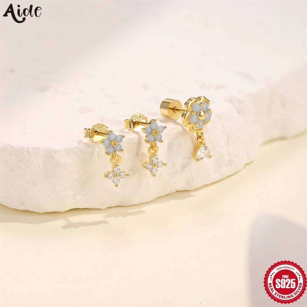 Aide 925 Sterling Silver Cute Opal Zircon Chic Mini Small Stud Earrings Women Fashion Simple Flower Ear Bone Piercing Jewelry