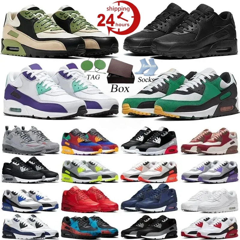 Designer 90s Running Shoes 90 Trainer Sneakers Mens Women Sports Shoes Triple White Black Red Wolf Grey Polka Dot Total Orange Laser Blue Runner Hyper Grape Royal