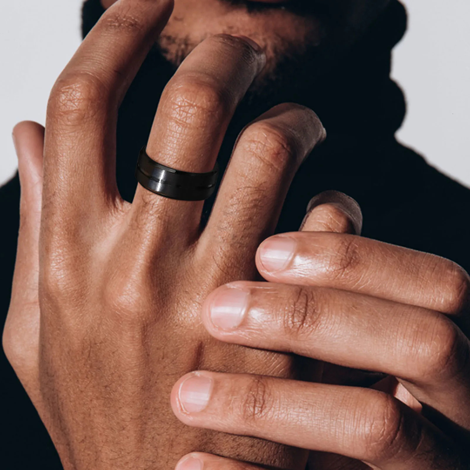 Vnox 8mm Black Men Ring Black Grooved Stainless Steel Finger Band Basic Male Boy Wedding Rings Classic Jewelry 251230