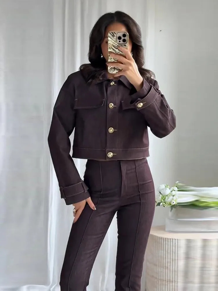 Chic Coat Pants Womens Set Turndown Collar Single Breasted Top Slim Trousers Female Sets Autumn Fashion Commute Lady Suit 251231