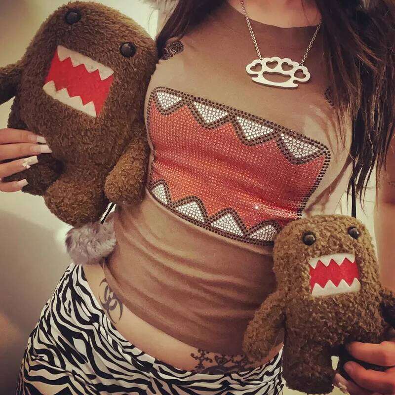 2025 summer new women Y2K Girl Retro Hot Fix Rhinestone Application Round Neck T-shirt Funny Vintage Tama Jun Top