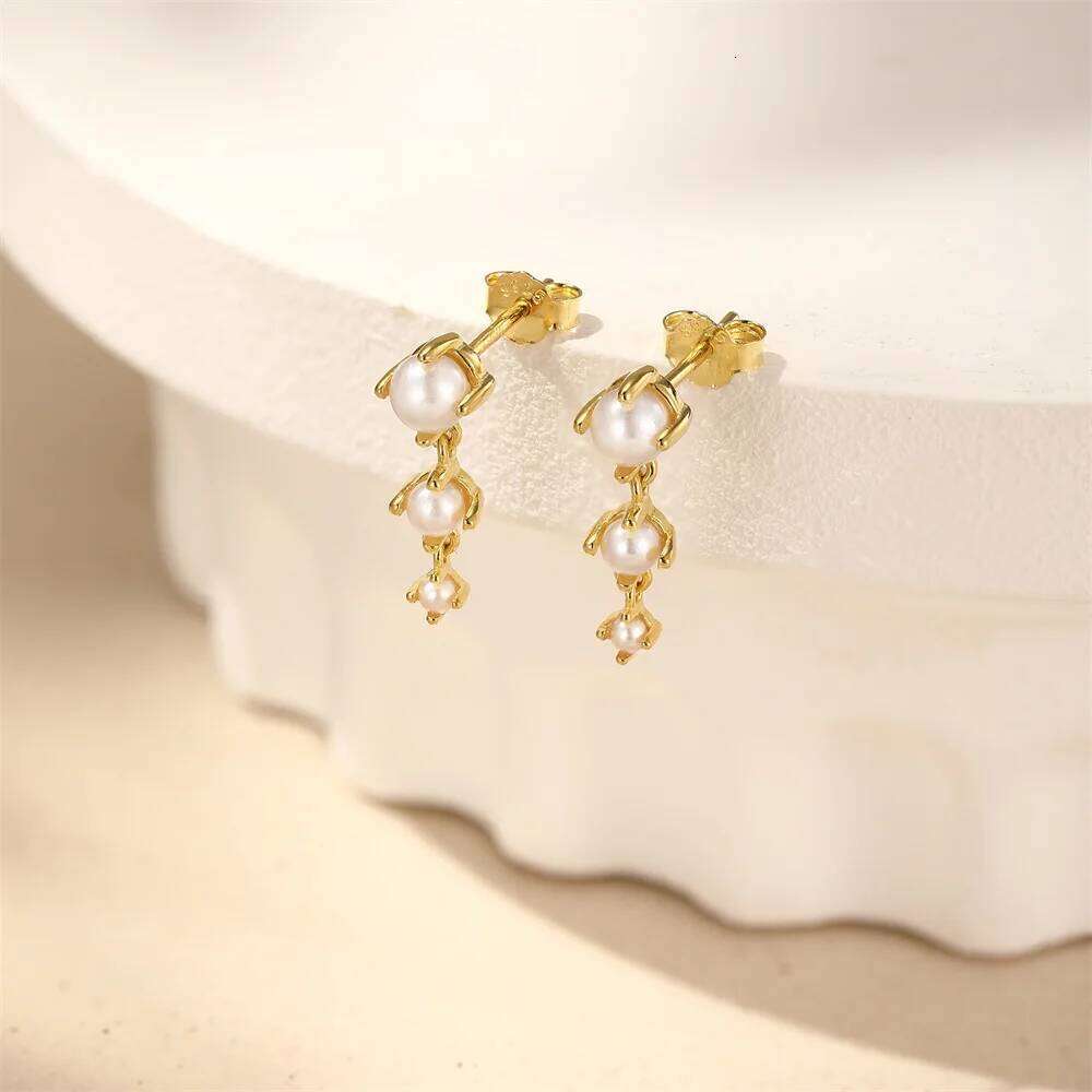 Aide S925 Sterling Silver Elegant Geometric Crystal Pearl Dangle Long Chain Drop Earrings For Women Fine Jewelry Gifts