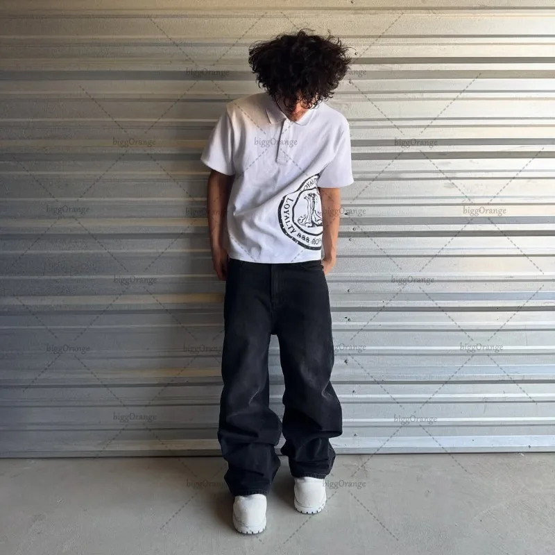 High Street Retro Y2K Harajuku Streetwear Men Hip-hop Punk Trendy Classic Polo Shirt Gothic Casual Loose Lapel Top 251230