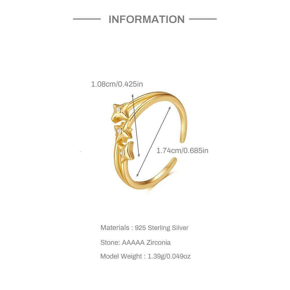 Aide 925 Sterling Silver Three Star Rings Boho Minimalist Band Ring Fashion Kpop Jewelry Birthday New Year Gift for Lover Friend
