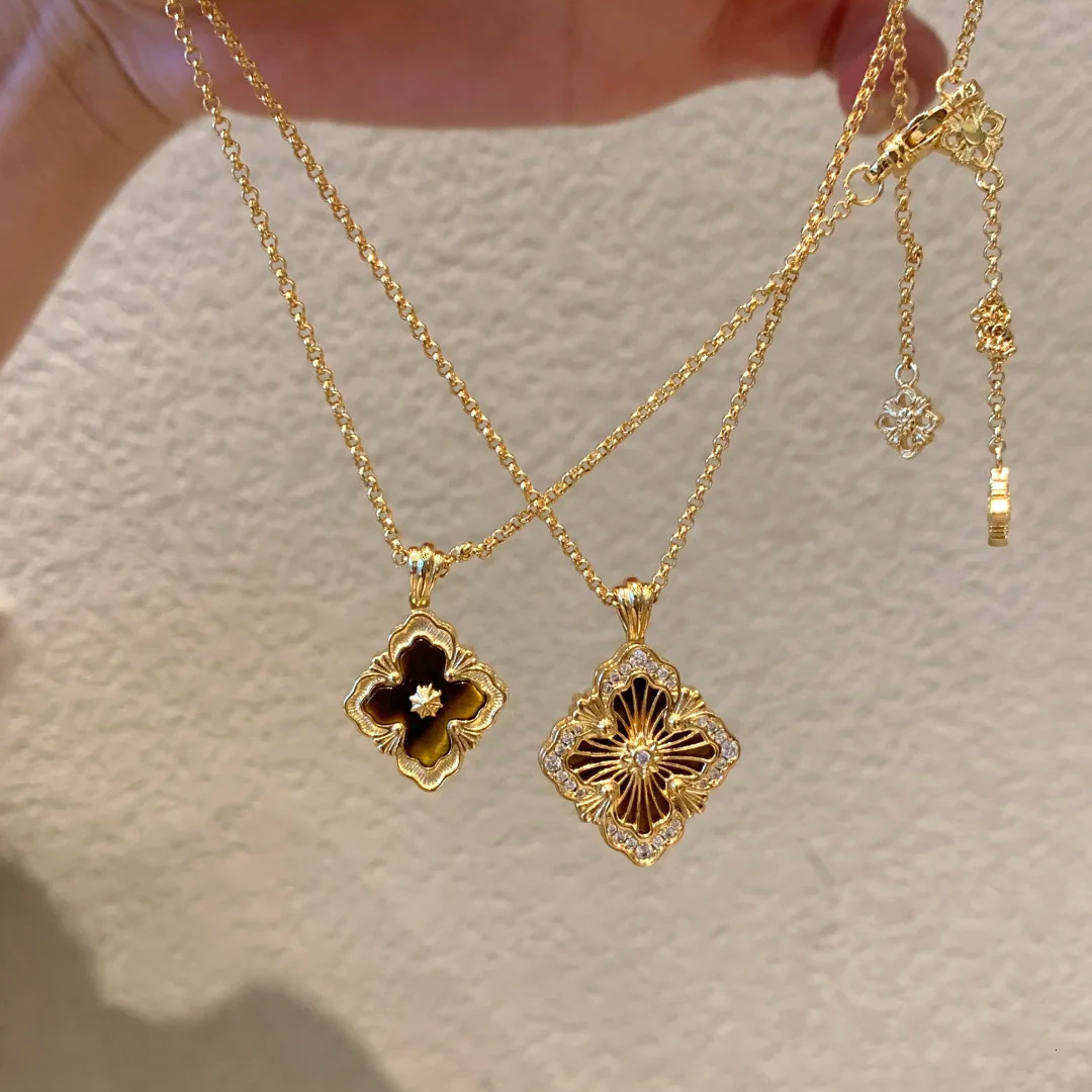 Luxury Brand Designer Jewelry High Version Italian Buccellara Silk Tiger Eye Four-Leaf Clover Bracelet Opera House Earrings Palace Style Inlaid Diamon