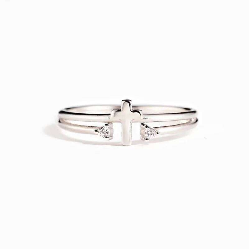 Huitan Chic Dainty Silver Color Cross Ring Female Fashion Finger Jewelry with Bright Cubic Zirconia Accessories for Daily Wear