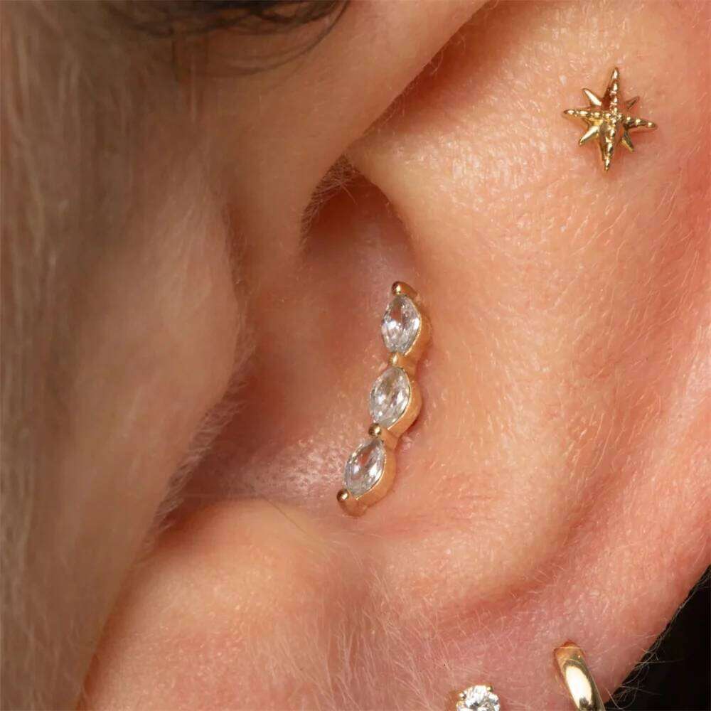 Aide 925 Sterling Silver Shiny Zircon Heart Flat Head Cartilage Piercing Earring For Women DIY Handmake Ear Bone Stud Pendientes