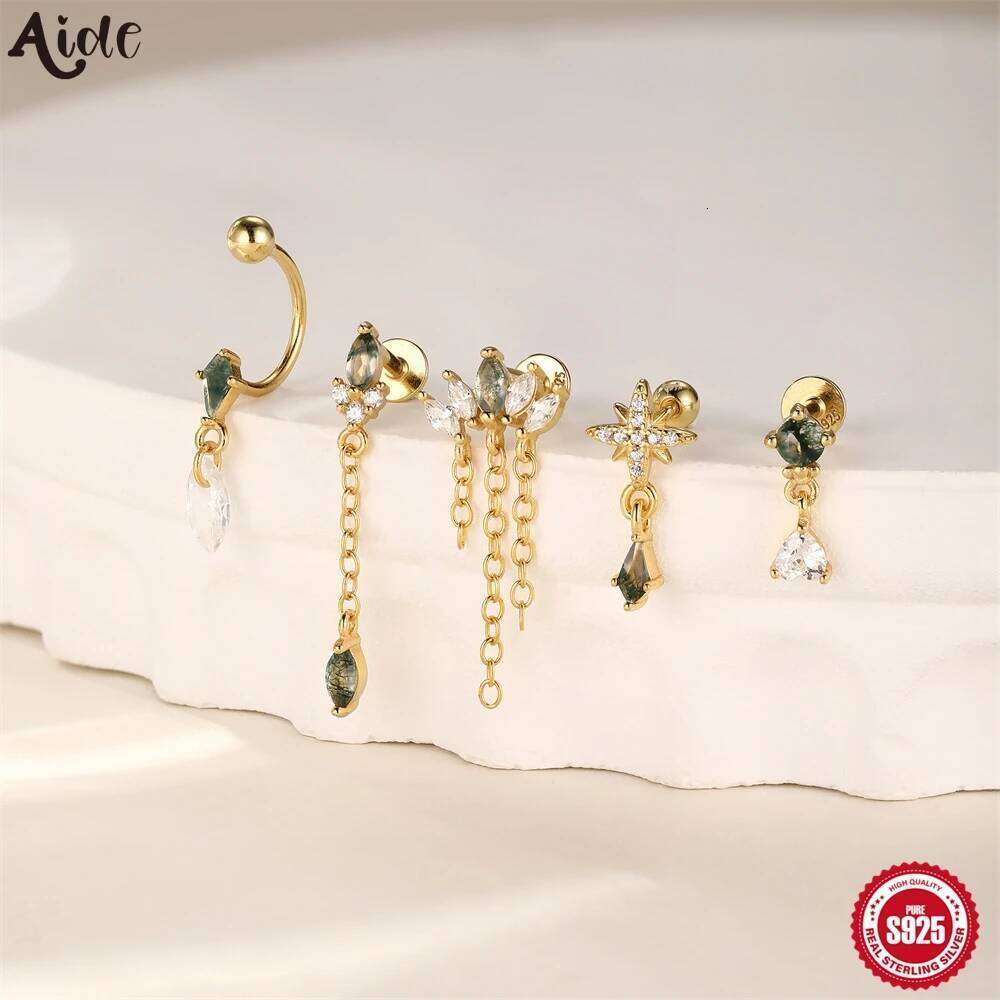 Aide 1pc 925 Sterling Silver Inlay Zircon Aquatic Agate Earrings for Women High Quality Exquisite DIY Fine Jewelry Accessories