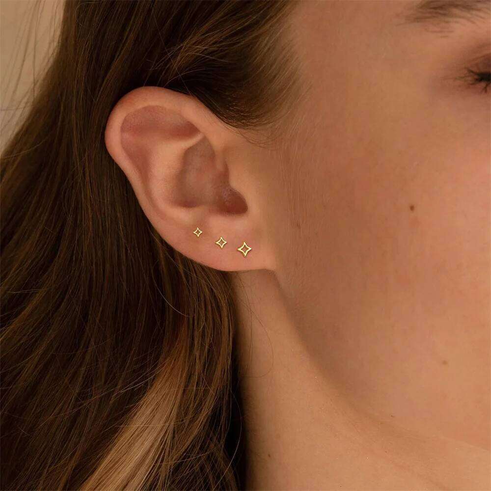 Aide 925 Sterling Silver 3pcs Earrings for Women Classic Stars Bows Crosses 18K Gold Color Female Stud Earring Daily Jewelry Set