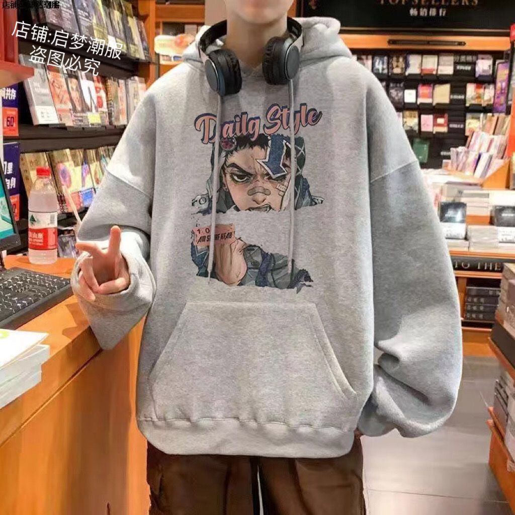 Hoodie Pure Cotton Niche Fleece Thickened Printed Hooded Jacket Autumn Winter American Style New Top Trendy Brand Couple Loose Fit