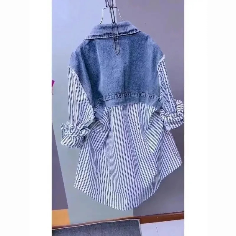 Fashion Striped Denim Jacket Womens SpringSummer n Sense Stitching Women Jackets Temperament Coat Top 251229
