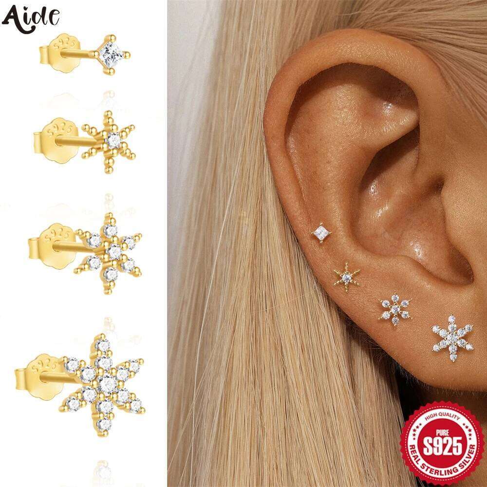 Aide 925 Sterling Silver 4PCS Zircon Star Ear Stud Earrings Set For Women 18K Gold Color Cartilage Earring Piercing Fine Jewelry