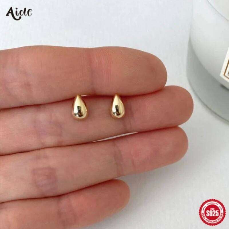 Aide 925 Sterling Silver 1 Pair Chic Water Drop Reflective Surface Earrings For Women 18K Gold Simple Vintage Elegant Jewelry