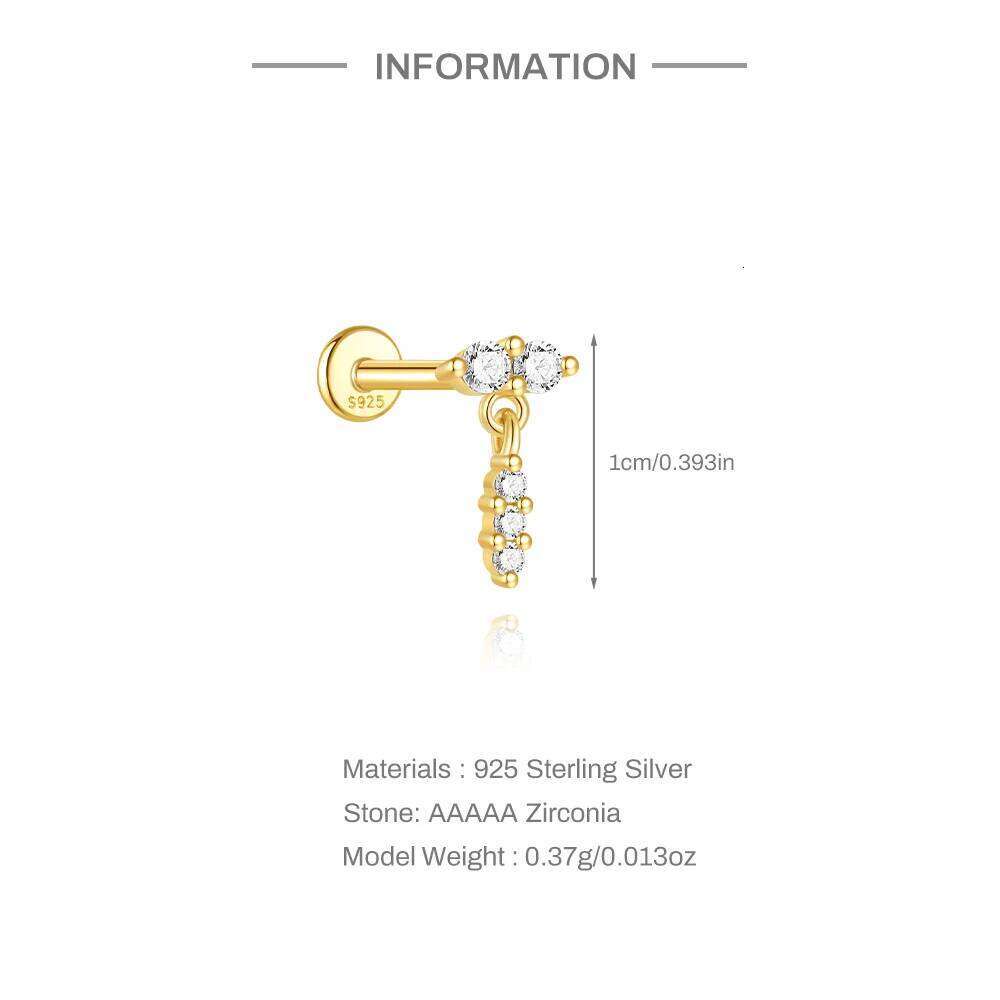Aide 925 Sterling Silver 1pc Geometry Tassel Chain With Zirconia Stud Earrings For Women Hypoallergic Fine Jewelry Pendientes