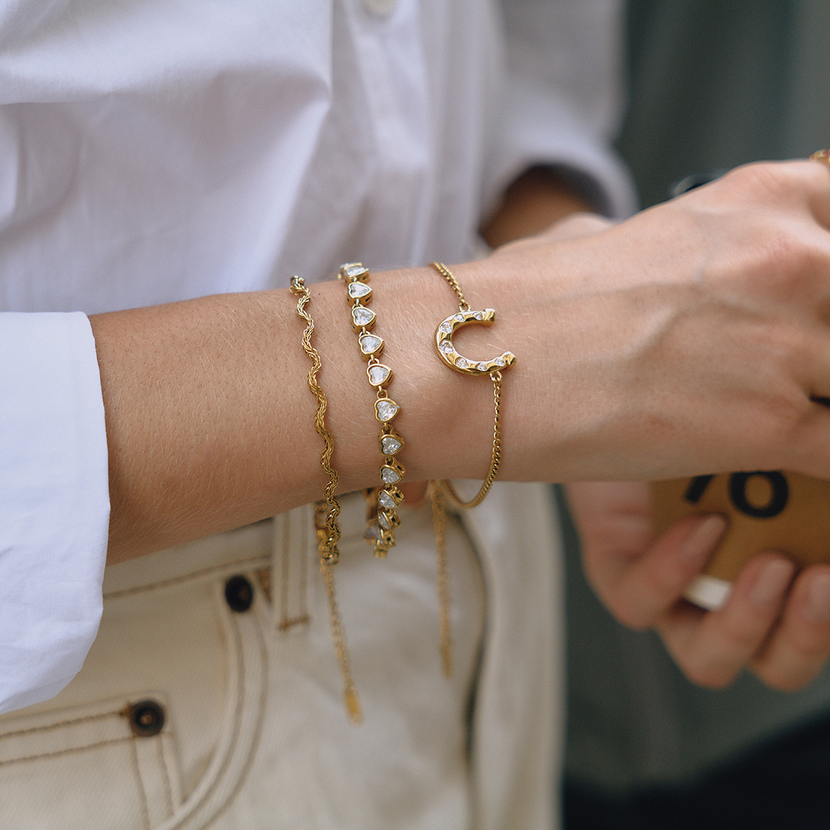 Luxury Brand Designer Jewelry Quiet Designer Classic Style 18K Stainless Steel Lucky Horseshoe Series Heart Zircon Bracelet Jewelry