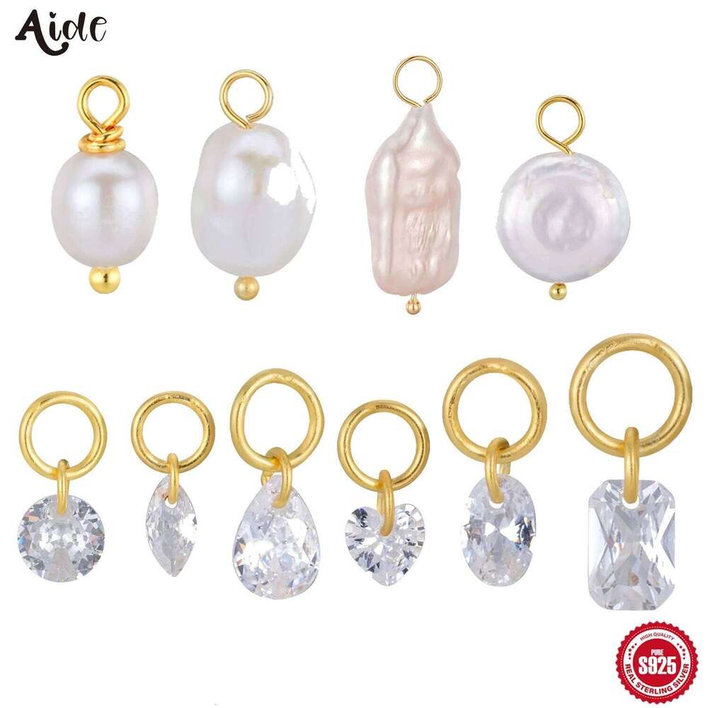 Aide 1piece 925 Sterling Silver DIY Earring Charms Pearl & Cubic Zirconia Pendant Accessories for Jewelry Making