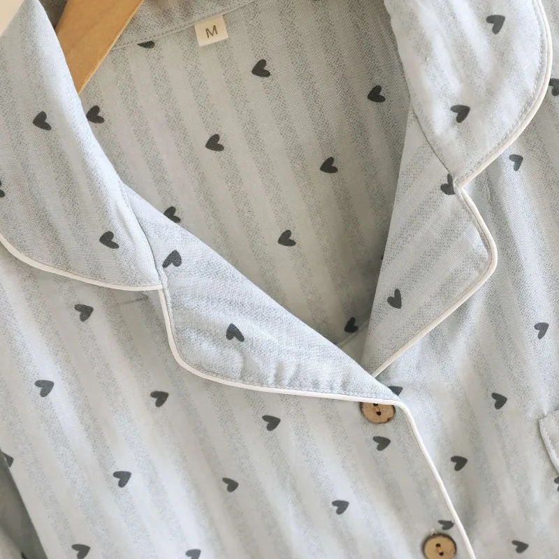 Spring and Autumn Womens Pajama Set 100 Cotton Gauze Vertical Strip Love Long Sleeve Two piece Home Clothing 251231