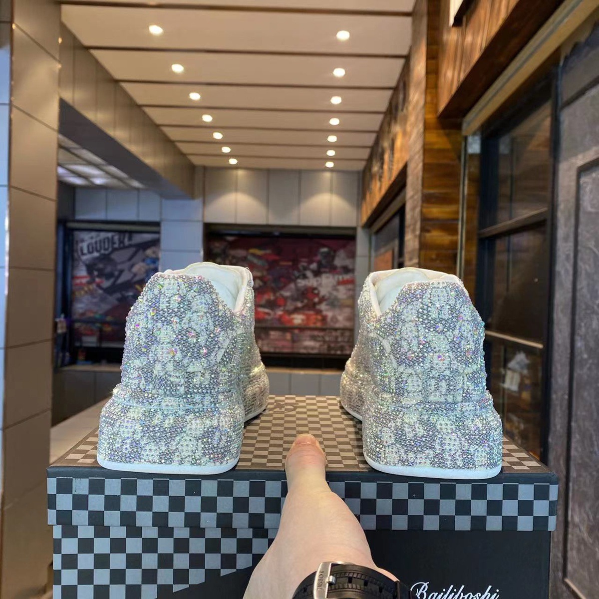 Spring Fashion Trend Board Shoes High-end Full Diamond Thick-soled Trendy Brand Casual Shoes Men's Hot Diamond Versatile Men's Shoes