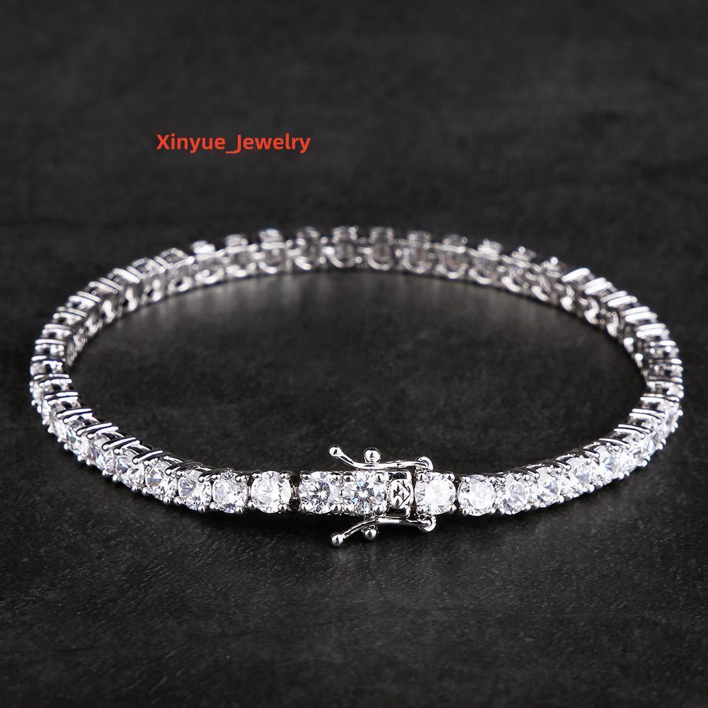 Fine Moissanite Jewelry 2/3/4/5mm Tennis Chain Men Women White Gold Plated 925 Sterling Silver Jewelry Wedding Bridal Bracelet