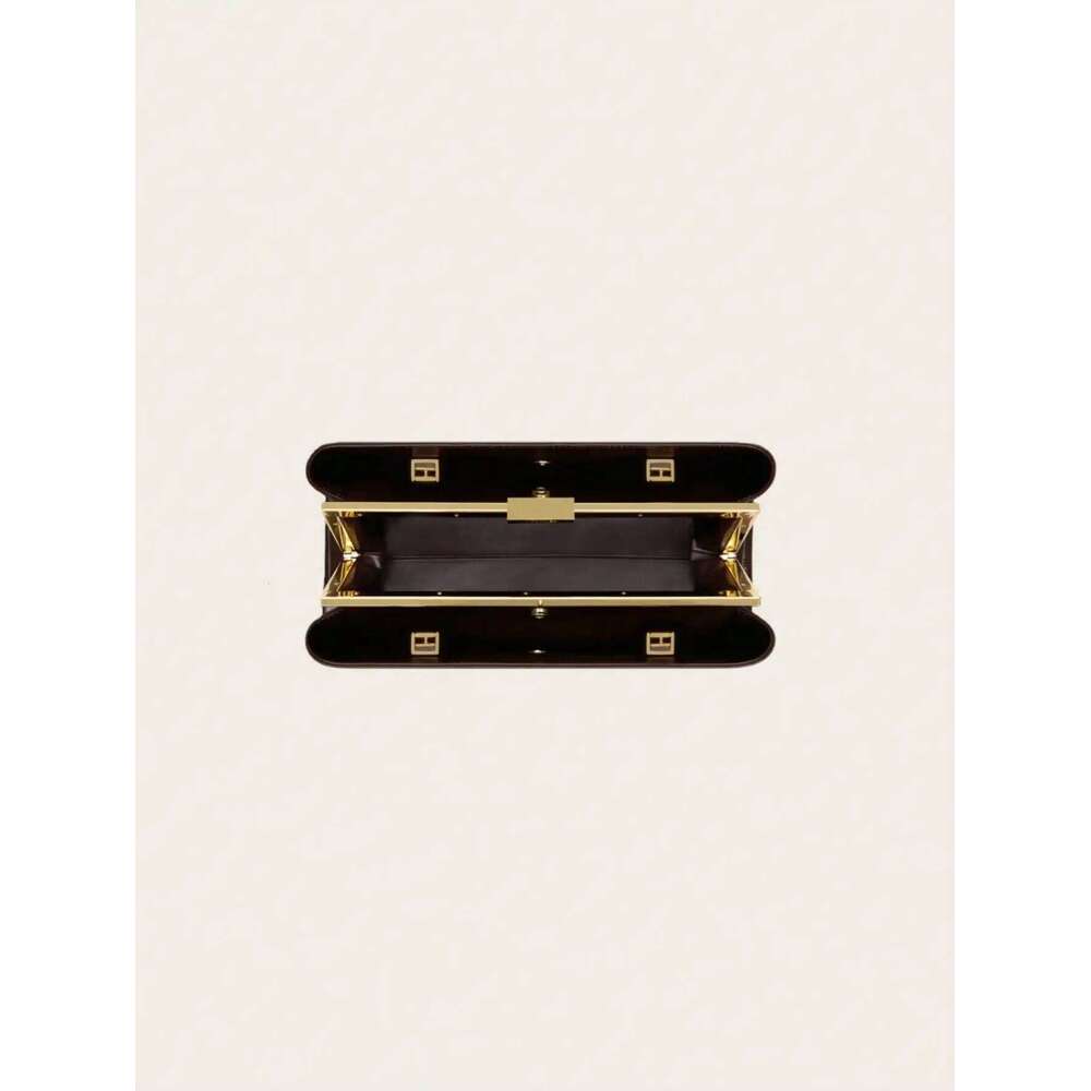 Women Frame Clasp Clutch Shoulder Tote Handbag Winter New Versatile French Bag Purse Coffee Black Color JINXIANGGUO TOTE