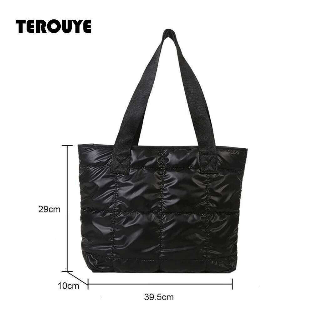 Fashion Ladies Tote Handbags Large Capacity Cotton Padded Shopping Bag Rhombus Portable Handbag Quilted Solid For Leisure Travel TEROUYE
