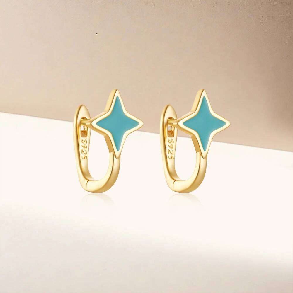 Aide 925 Sterling Silver Oil Dripping Stud Earring for Women Fashion Star Buckles 18K Gold Plated Ear Studs Party Jewelry
