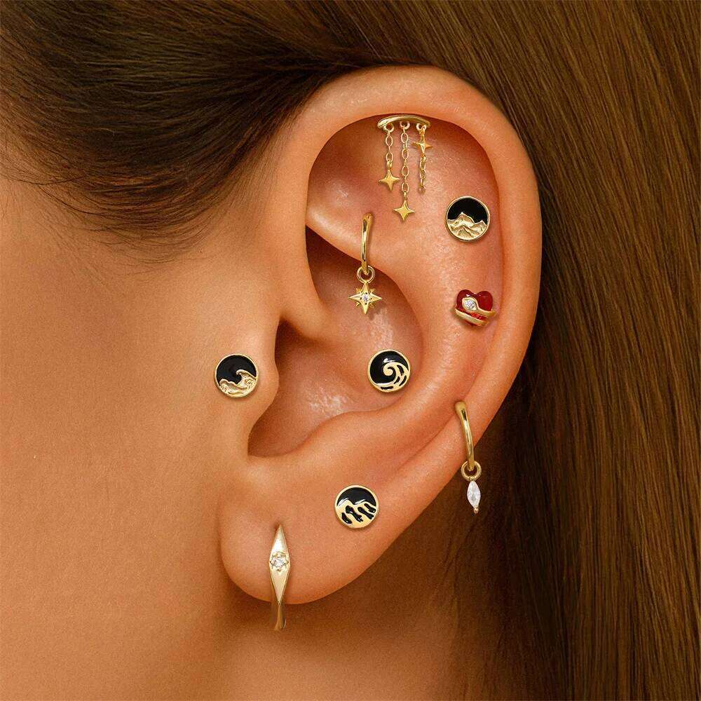Aide 925 Sterling Silver Black Oil Dripping Earring for Women Screw Back Piercing Earrings Couple Internal Spiral Puncture Studs