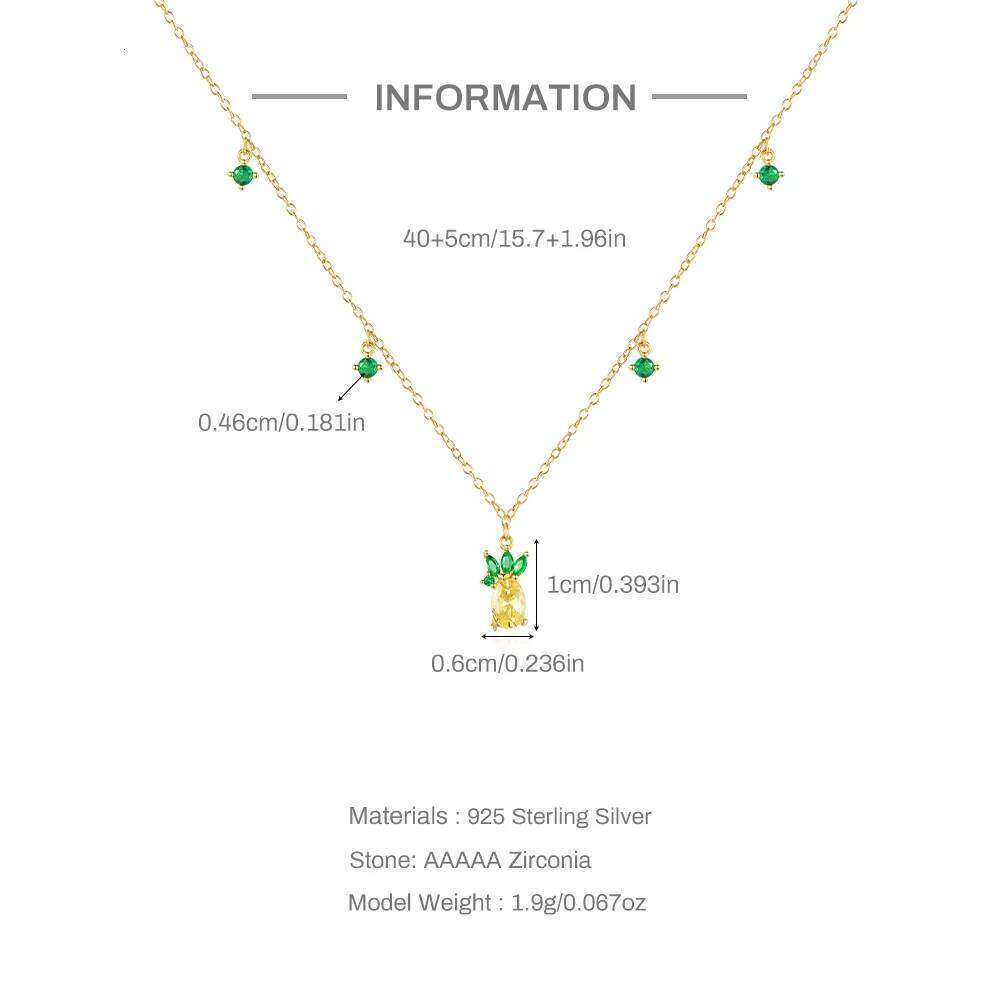 Aide 925 Sterling Silver Korean Pineapple Pendant Micro-set Zircon Cute Fruit Necklace Temperament Personality Clavicle Chains
