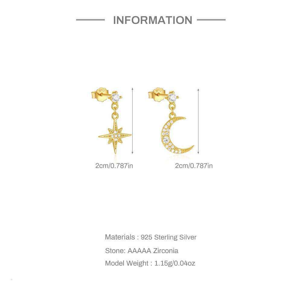 Aide 925 Sterling Silver Barbell Cute Auricular Bridge Earring Moon Star Zircon Transversal Women Body Piercing