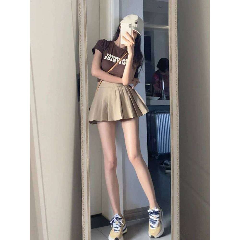 High waisted open U-shaped T-shirt, sweet and spicy girl style letter printed short sleeved women's T-shirt