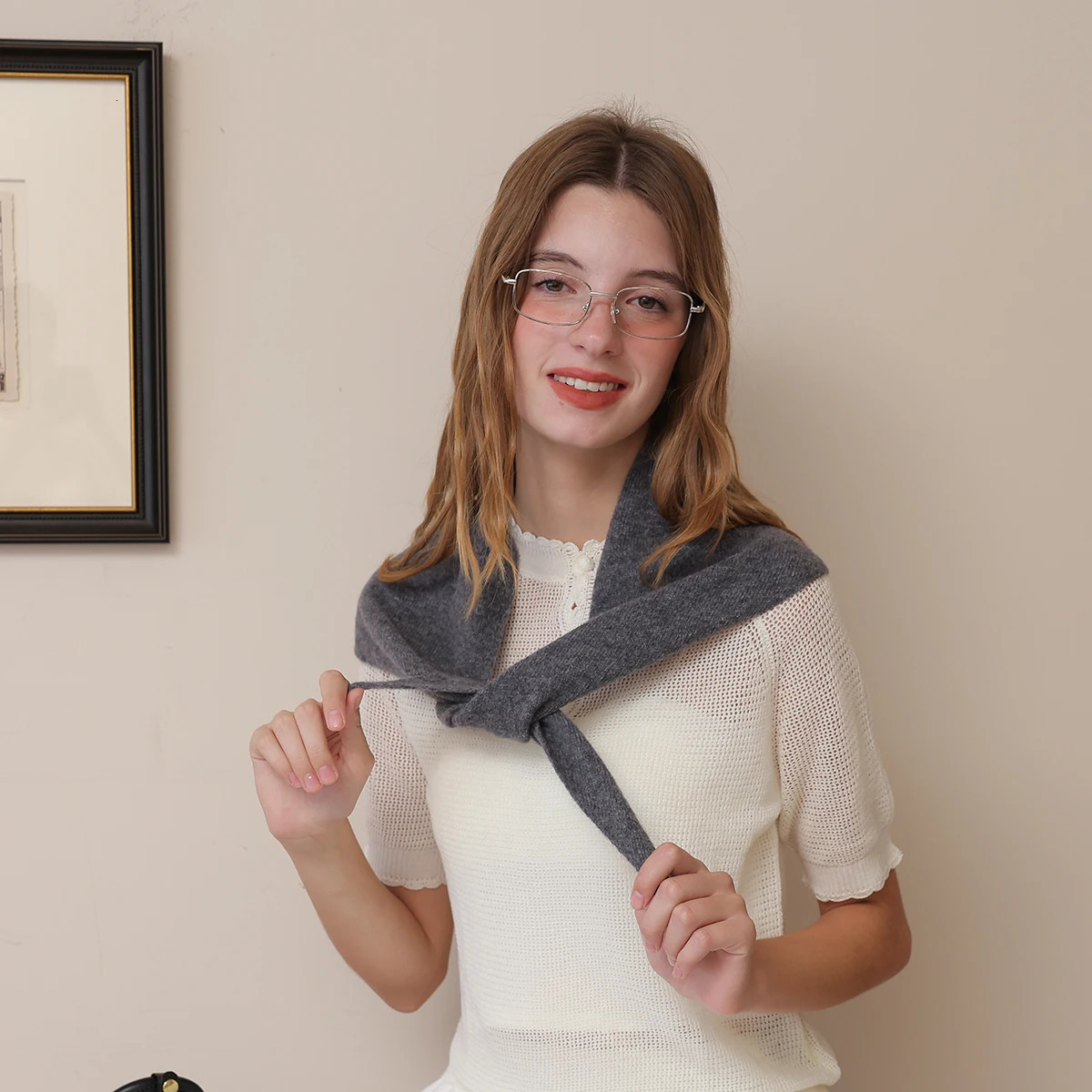 A Solid Color Wool Knitted Triangle Scarf for Women Can Be Worn as a Fake Collar Decorative Scarf for Air-Conditioned Rooms Fashionable Shawl 251225