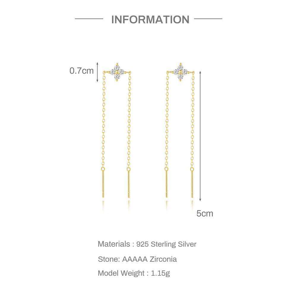 Aide 925 Sterling Silver Geometry Zircon Gold Chain Dangling Push-Back Piercing Earring For Women Daily Elegant Jewelry Party