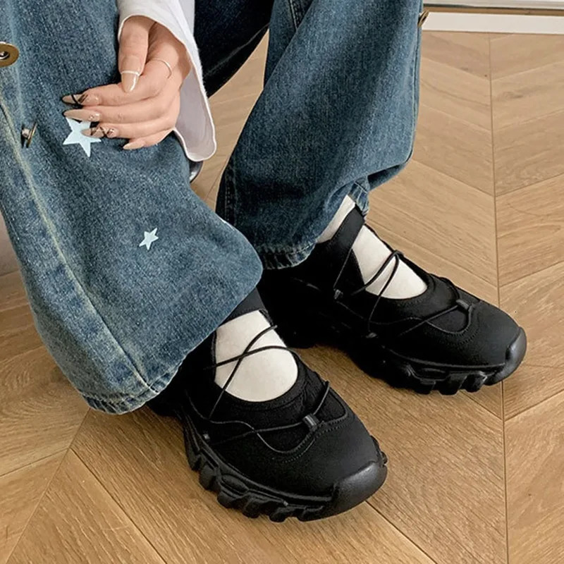 Comemore Retro Ballet Style Sneakers Shallow Mouth Thick Sole Single Shoe for Women Spring Autumn Casual Sport Mary Jane Shoes 251230