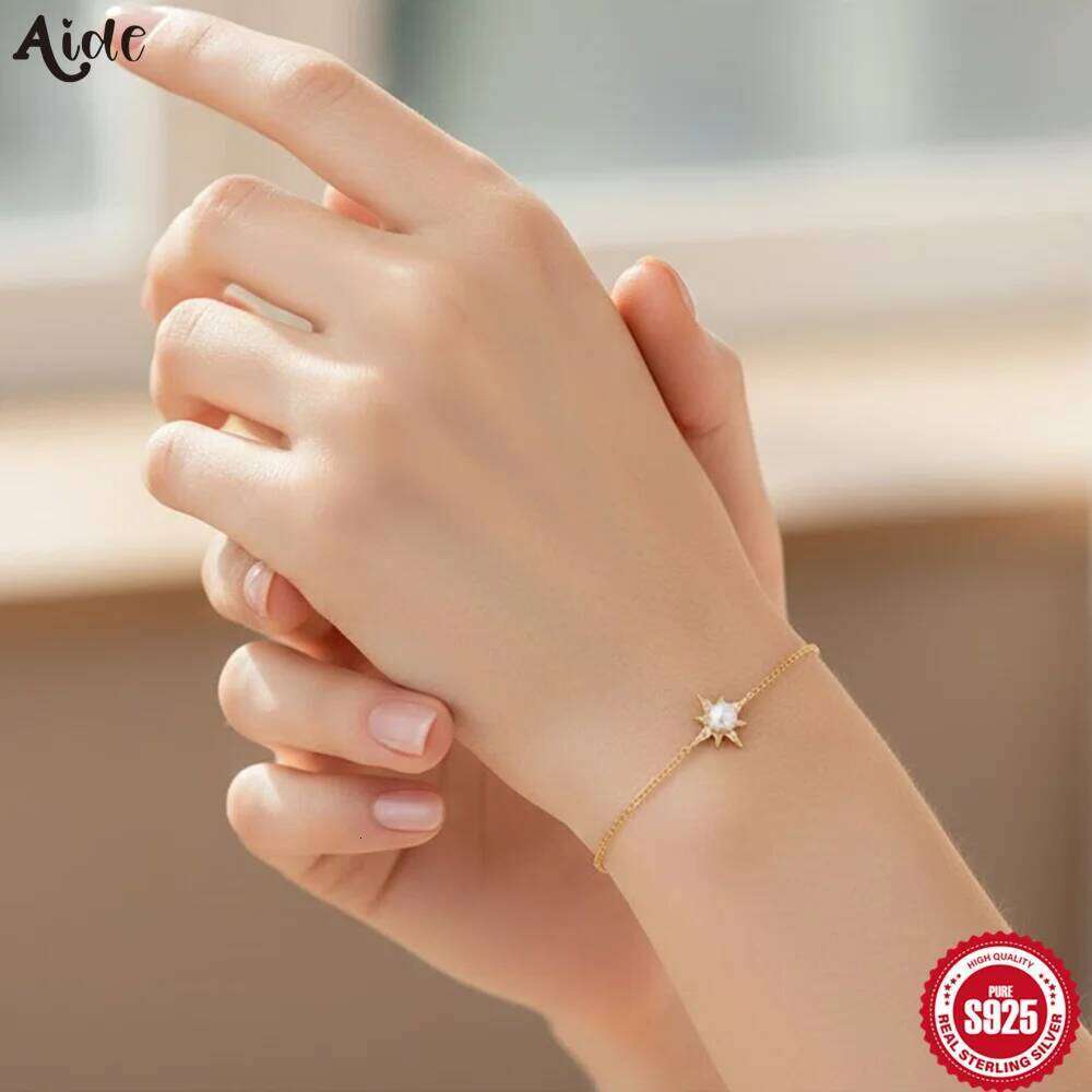 Aide S925 Sterling Silver Octagon Star Zircon Pearl Bracelet Dainty Adjustable Chain Jewelry for Women Valentine's Day gift