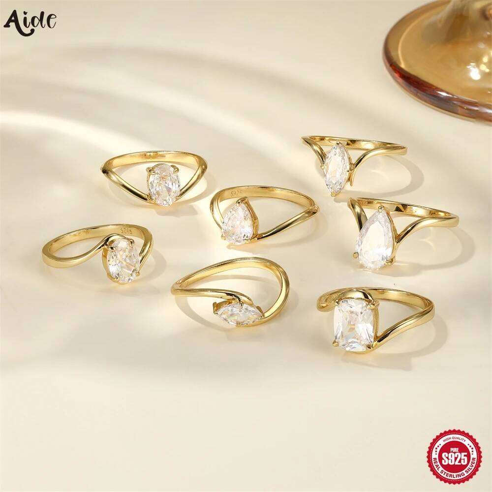 Aide 925 Sterling Silver Big Crystal Cubic Zirconia Rings for Women Fashion Ring Engagement Wedding Christmas Jewelry anillos
