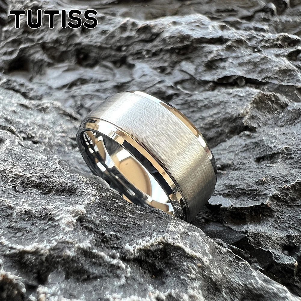 TUTISS 10MM Classic Men Ring Women Tungsten Wedding Band Stepped Beveled Brushed Finish Comfort Fit Size 7-15 251230