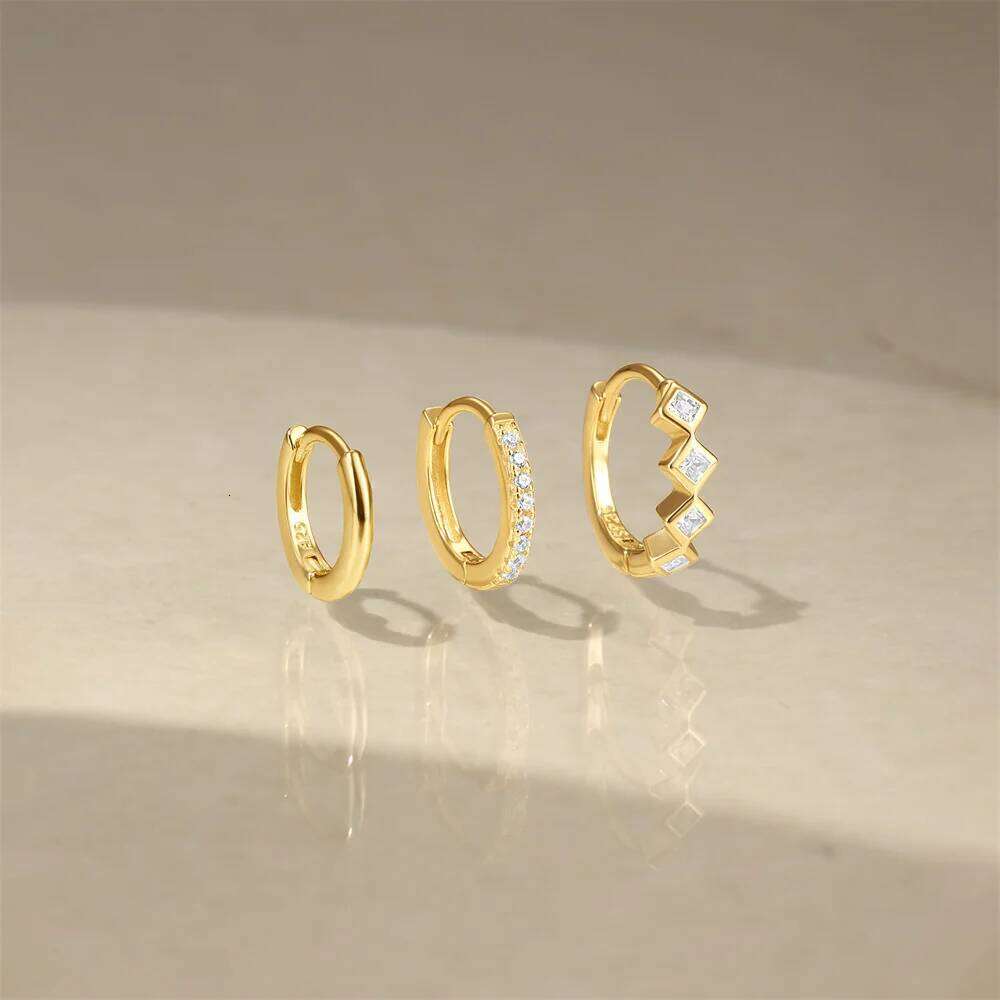 Aide Of 3 Small Zircon Flower Heart Stud Earrings 925 Sterling Silver Personality Geometric 3/4/6 Pieces Set Crystal Earring