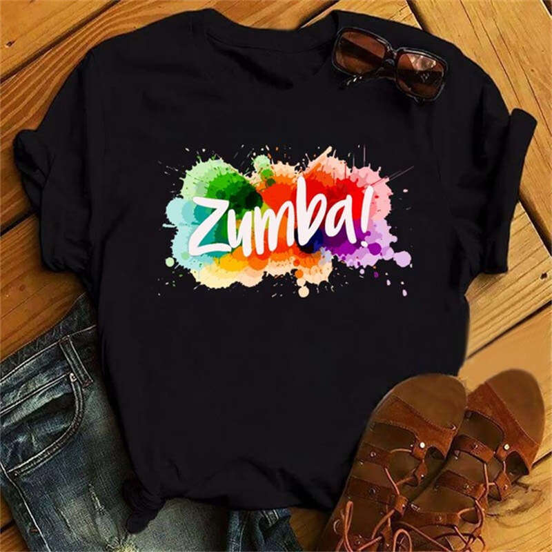 Cross-Border Hot Sale ZUMBA Zumba Dancer Printed Short Sleeve T-Shirt Women's Top