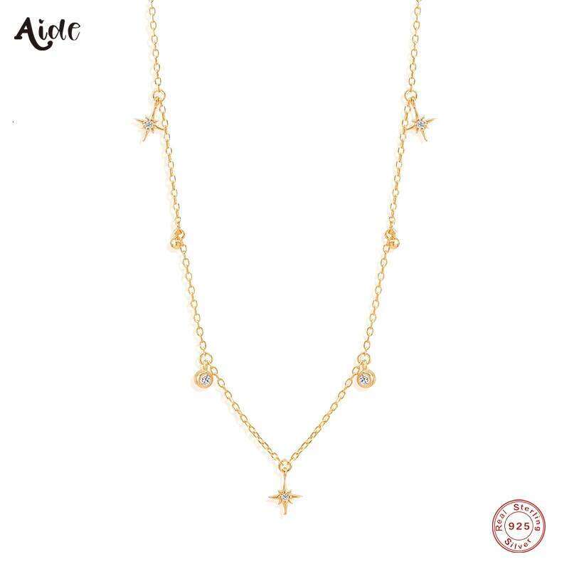 Aide 925 Sterling Silver Zircon Star Charms Necklaces For Women Elegant Luxury 18k Gold Plated Chain Necklace Choker Jewelry