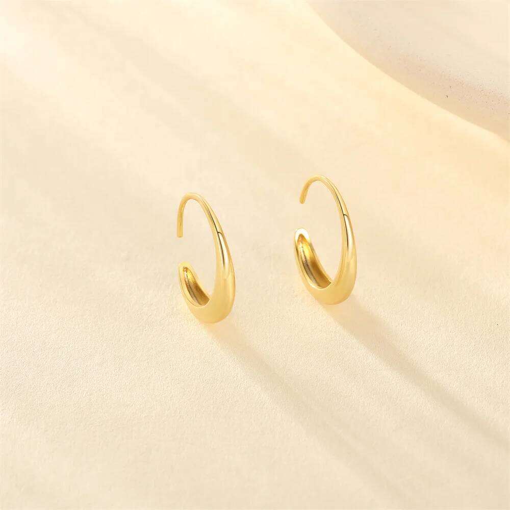 Aide 925 Sterling Silver Water Drop C Shaped Gold Hoop Piercing Earrings For Women Simple Luxury High Quality Fine Jewelry Gift