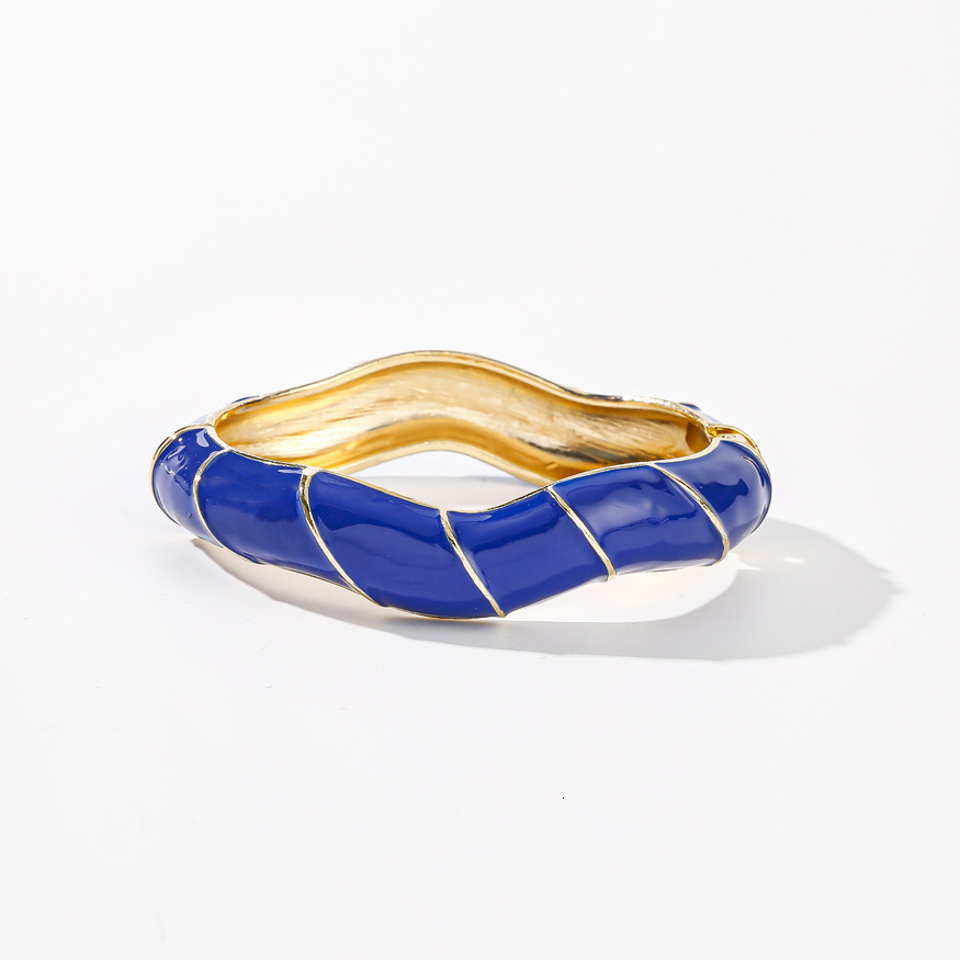 European American Style Irregular Diagonal Enamel Bracelet - Colorful Oil Drop Glaze Bangle with Gold Edge, Trendy Jewelry