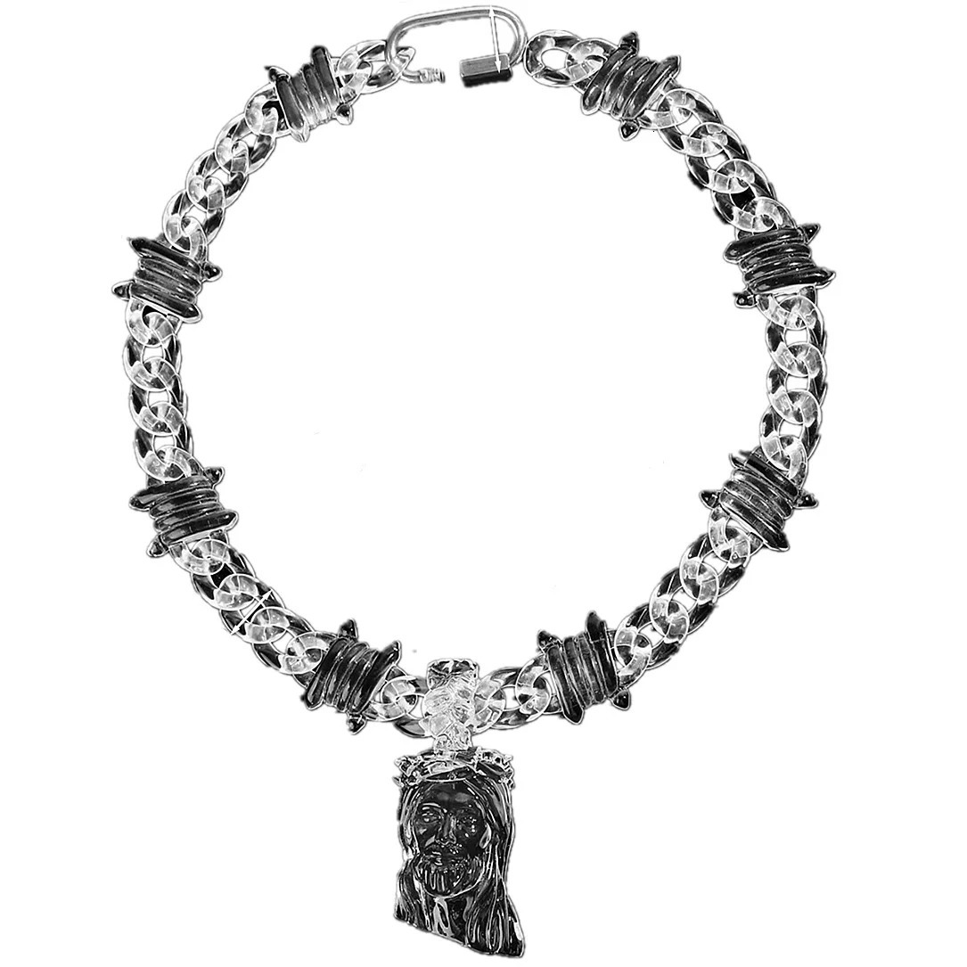 Trendy Transparent Clear Acrylic Big Juese Pendant Necklace for Men Hiphop Brambles Wire Jesus Christ Necklaces Male Jewelry 251230