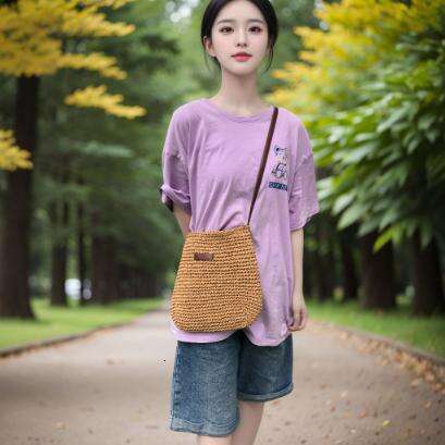 Cross-Border Straw Single Shoulder Korean Fashion Woven 2024 New Ins Style Beach Crossbody Women Bag Factory