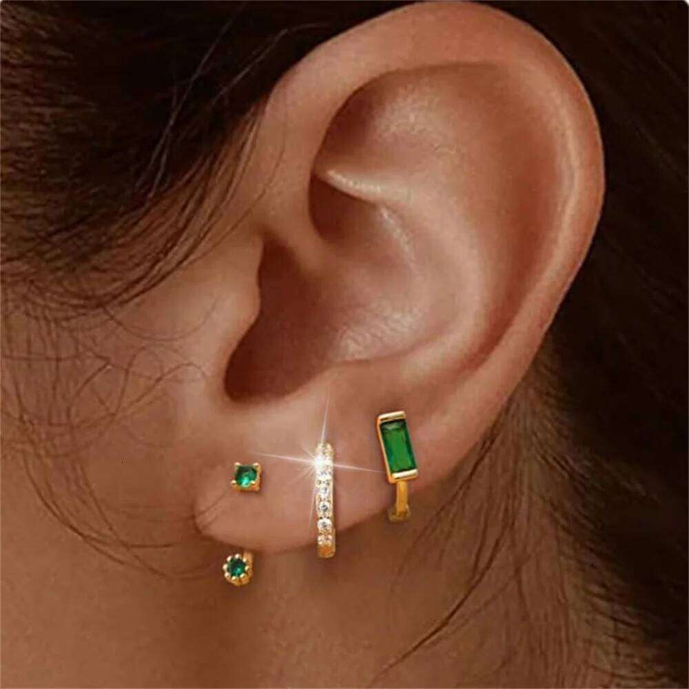 Aide 925 Sterling Silver 3pcs Set Simple Geometric Zirconia Piercing Stud Earrings For Women High Quality Fine Jewelry Gift