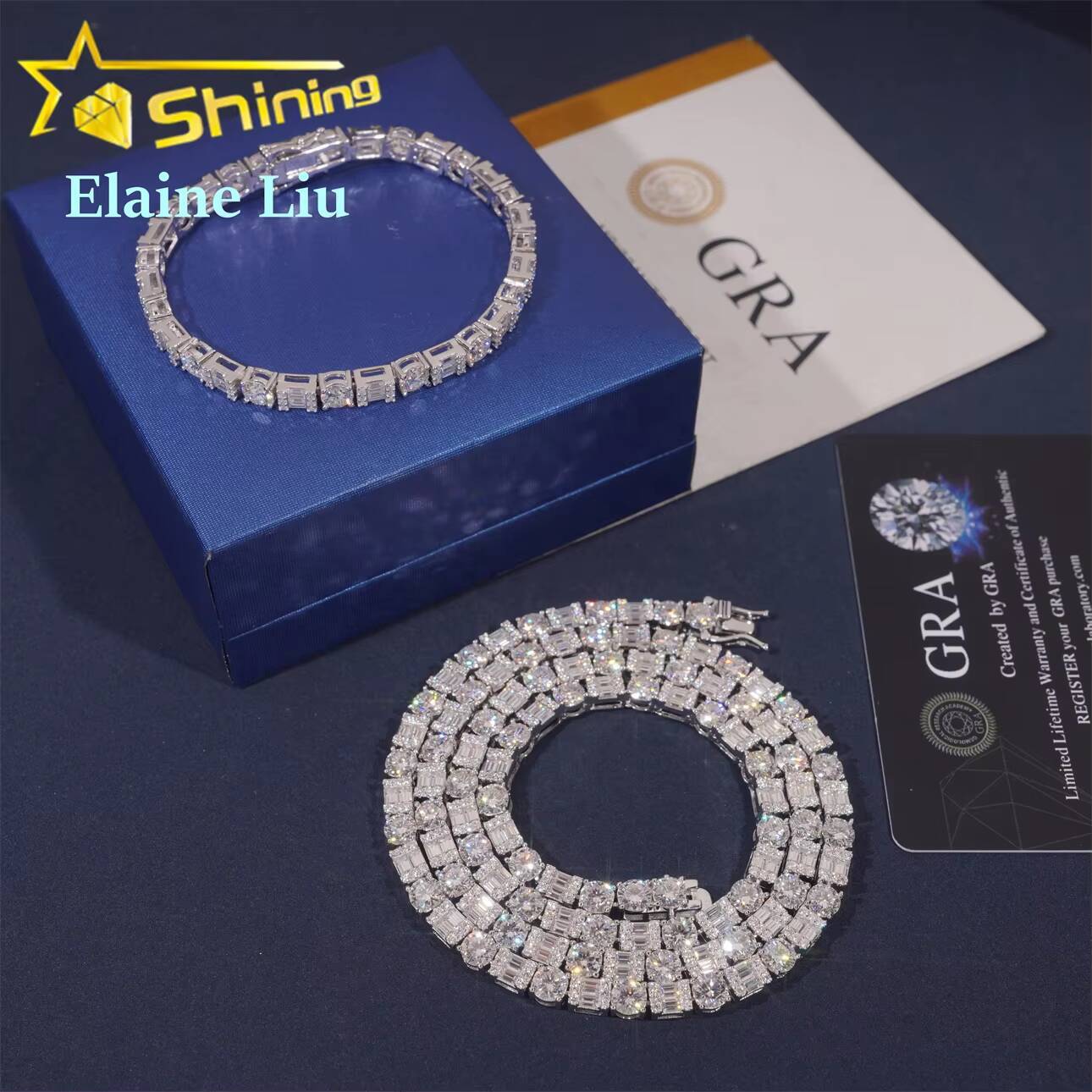 5MM Iced Out Lad Diamond Hip Hop Jewelry VVS Moissanite Tennis Necklace Men Sterling Silver 925 Tennis Chain Bracelet