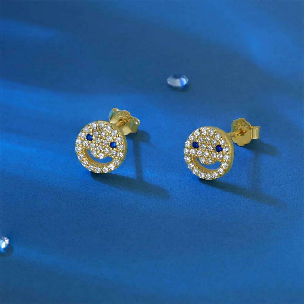 Aide 925 Sterling Silver Zircon Smile Face 18k Gold Plated Earrings Hoop Ear Buckle Party Fashion Jewel Girl Birthday pendientes