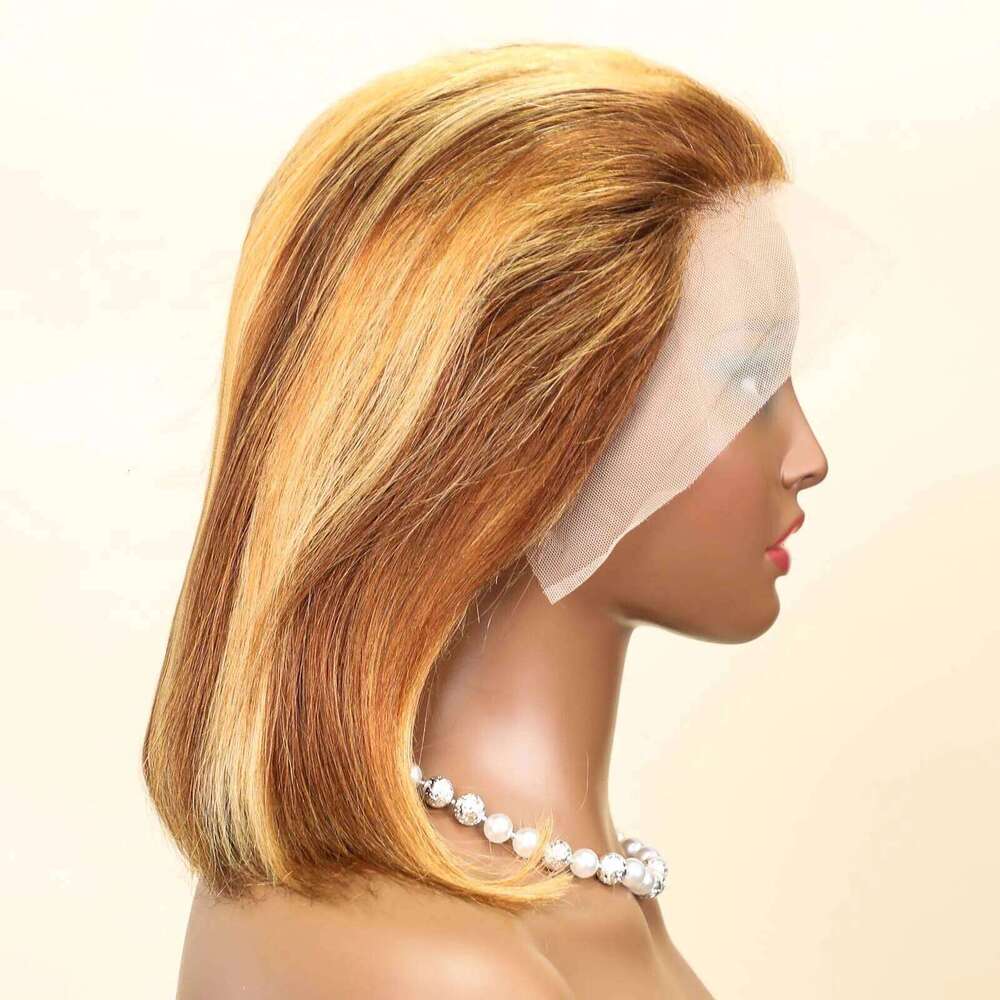100% 13x4 Human Hair Lace Frontal Wig Brown Blonde Color Ready Wear Bob Wigs 200%Density For Women